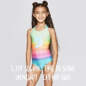 Cat & Jack Girls' Rainbow Gradient One-Piece Swimsuit - Aqua/Green/Multi